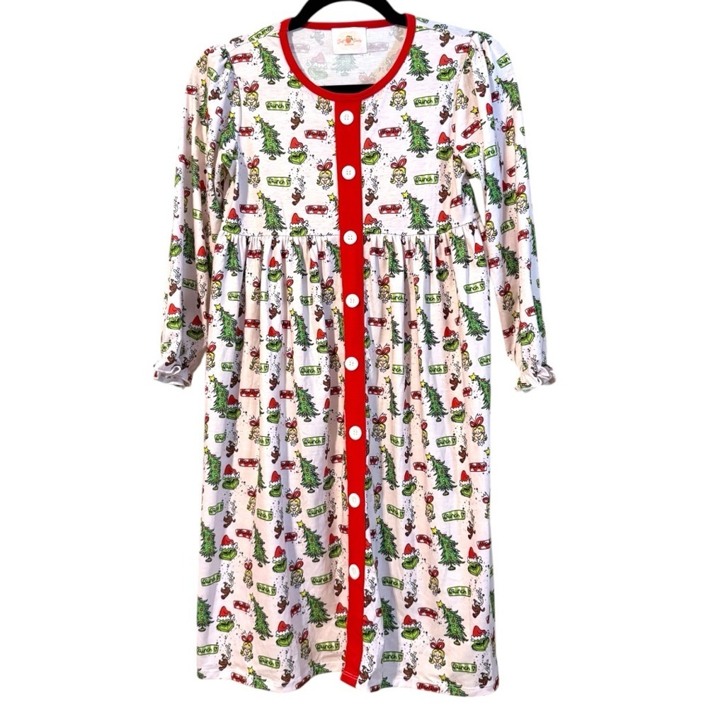 Just Peachy Smocks Christmas Nightgown Size 10–12 Girls Whoville Grinch Print